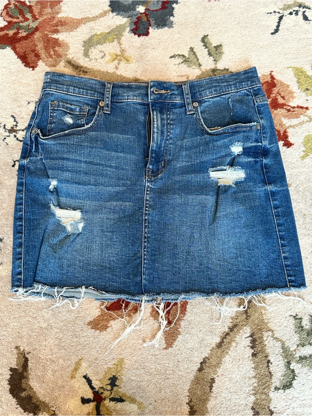 Aeropostale Distressed Blue Denim Mini Skirt High Rise Dress 100% Cotton Size 8